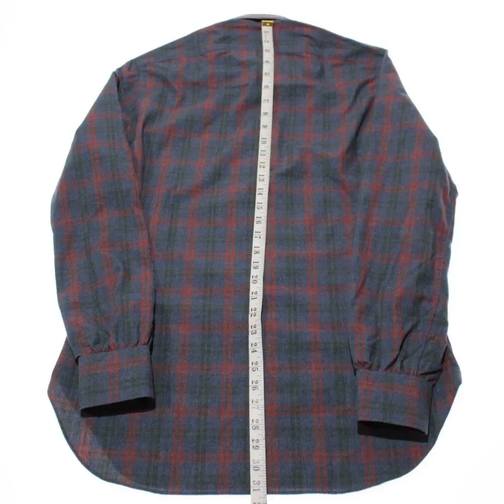 Kiton NWOT Dress Shirt Size 15 / 38 In Blue, Red, & Green Check 100% Cotton - Picture 6 of 12